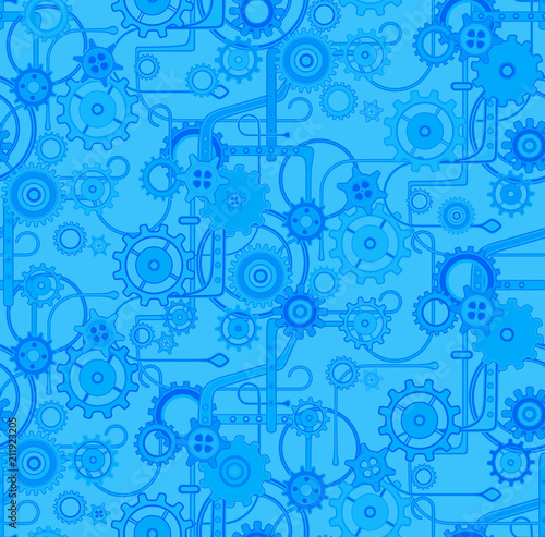 Mechanical seamless vector background pattern . Blue and electric colors