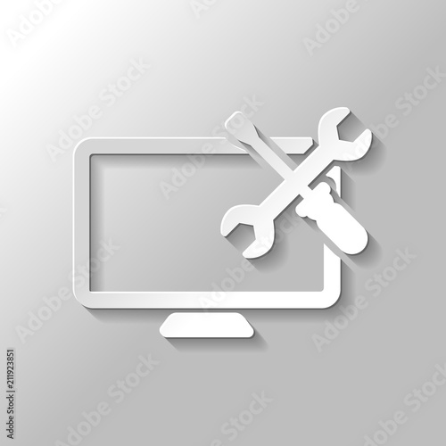 Computer repair service. Paper style with shadow on gray backgro