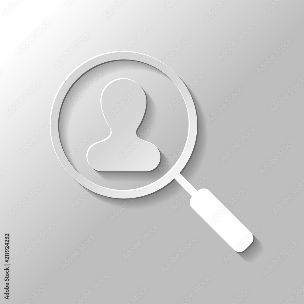 Human resource icon. person symbol in magnifying glass. Search p Human resource icon. person symbol in magnifying glass. Search p