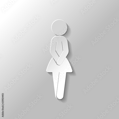 Female silhouette, woman icon. Paper style with shadow on gray b