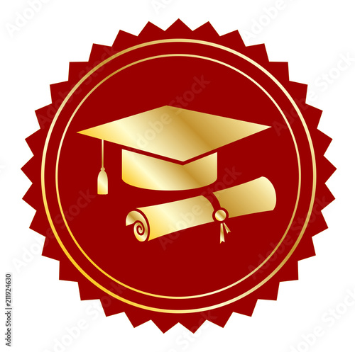 Graduate cap gold red stamp vector eps 10