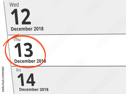 Date Thursday 13 December 2018 circled in red on a calendar