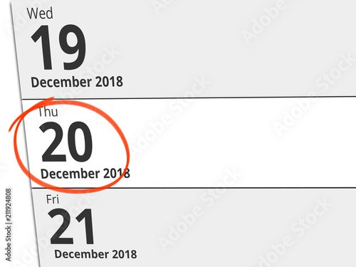 Date Thursday 20 December 2018 circled in red on a calendar