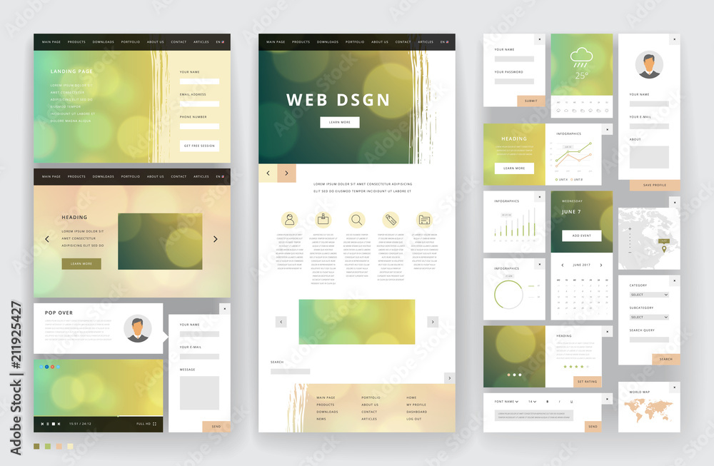 Website template design with interface elements Website template design with interface elements