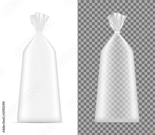 Transparent blank foil or paper packaging. Sachet for bread, coffee, sweets, cookies and gift