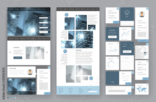 Website template design with interface elements
