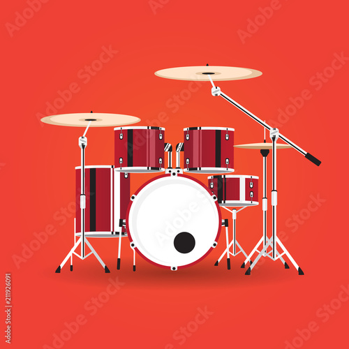 vector equipment drum kit with red