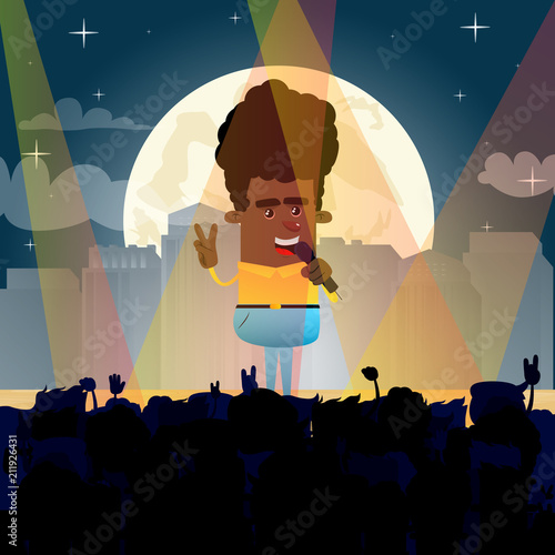 Crowd at concert - summer music festival - cartoon vector illustration.