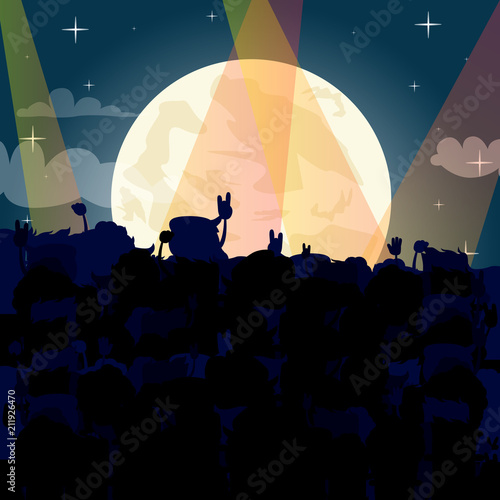 Crowd at concert - summer music festival - cartoon vector illustration.