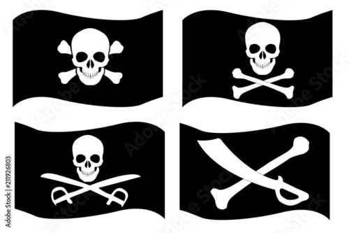 four types of pirate flag. Illustration for design on white background
