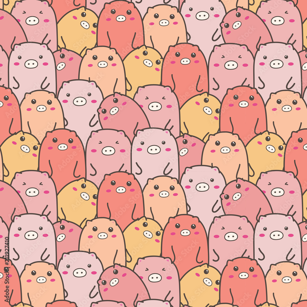 Obraz premium Cute Pig Vector Pattern Background. Handmade Vector Illustration.