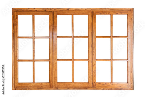 Threefold wooden window isolated on white background