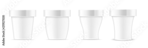 White container with metal cap for ice cream, food or cosmetic