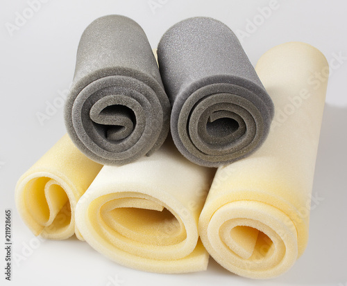 foam, samples of gray and yellow color, in rolls, composition