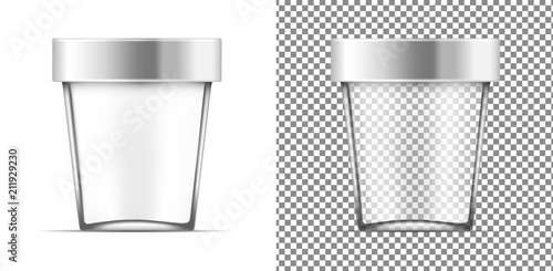 Transparent container with metal cap for ice cream, food or cosmetic