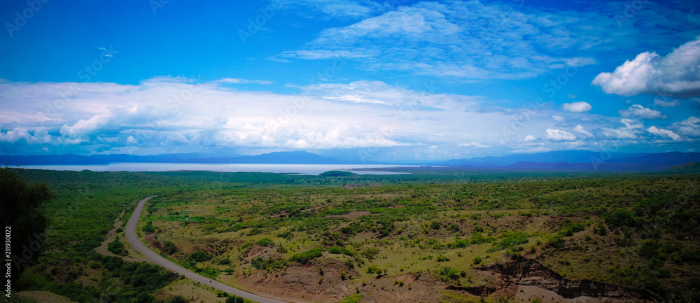 Panoramic view to chamo and Abaya lakes in Nechisar national park, Arba Minch, Ethiopia