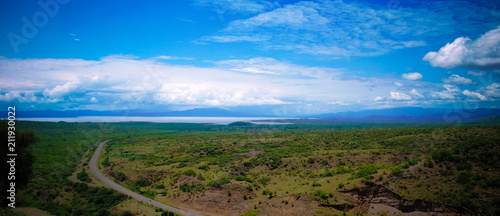 Panoramic view to chamo and Abaya lakes in Nechisar national park, Arba Minch, Ethiopia photo
