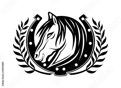 Horse and horseshoe on a white background.