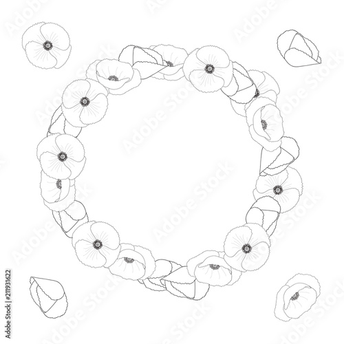 Fototapeta Naklejka Na Ścianę i Meble -  Corn Poppy Wreath Outline
