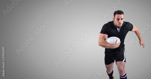Rugby player with blank grey background