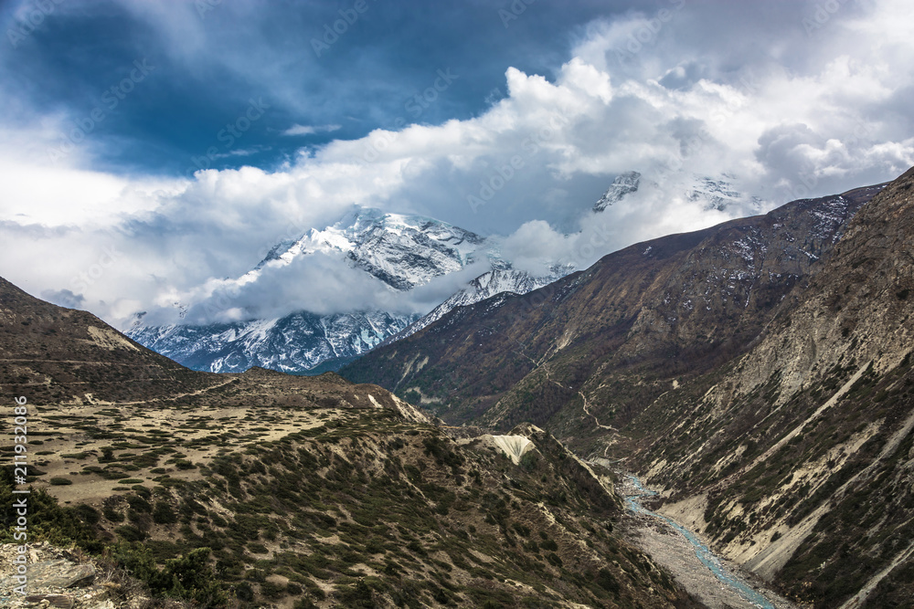 Mountain landscape with Bagmati river, Nepal.