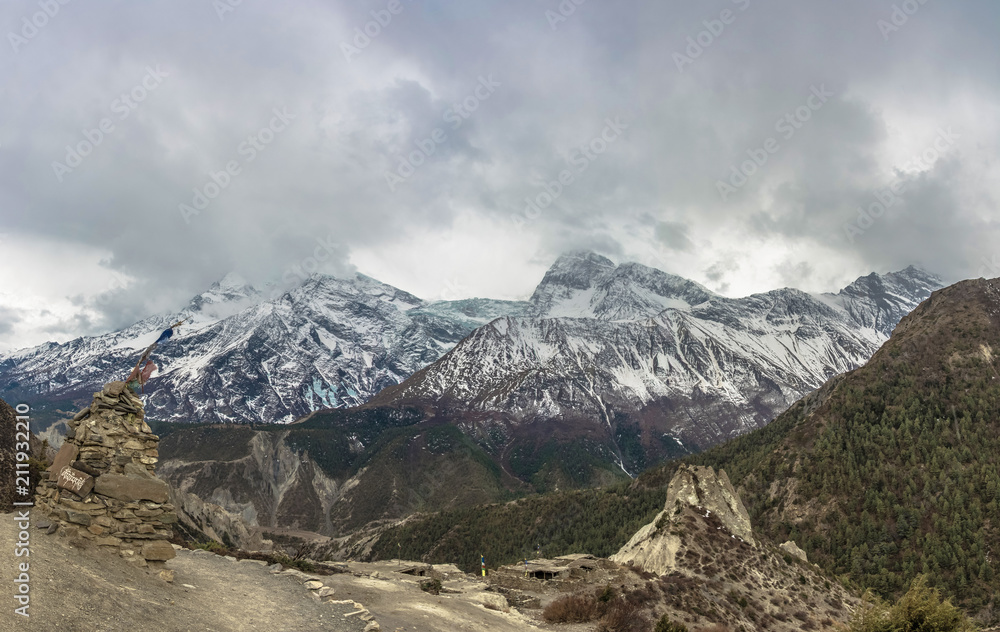 Stone Buddhist stupa in the Himalayas , Nepal.