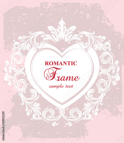 Vintage baroque frame heart shape card Vector. Detailed rich ornament illustration graphic line arts