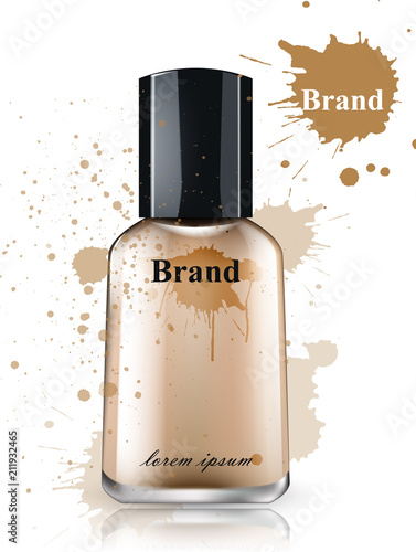 Face foundation bottle watercolor Vector. Product packaging designs. Brand mock up cosmetics template, delicate textures