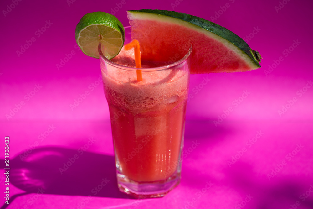 watermelon smoothie on pink background watermelon smoothie on pink background