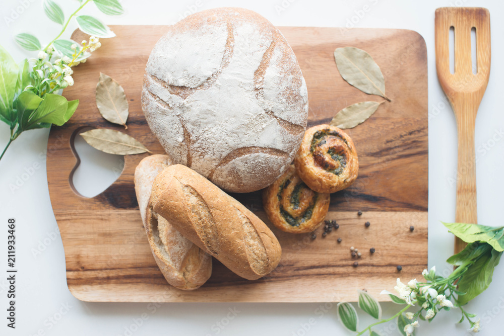 Bread on the kitchen white table Bread on the kitchen white table