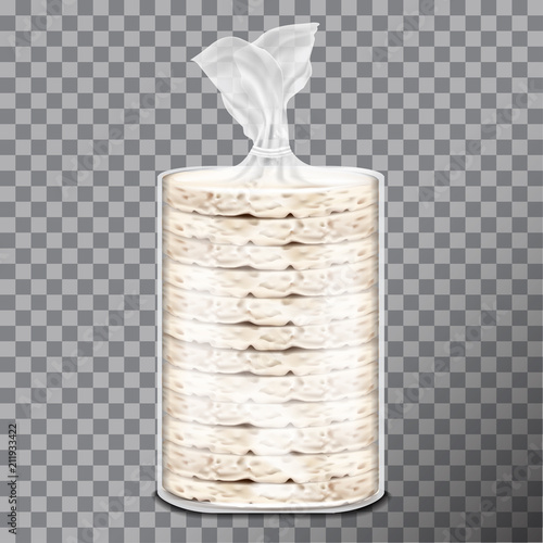 Wheat, Rice or Maize bread in clear plastic or cellophane film pack. Toast pack vector design. 3d illustration, adjustable and scalable