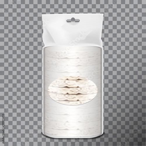 Wheat, Rice or Maize bread in white plastic or cellophane film pack. Toast package vector design. 3d illustration, adjustable and scalable