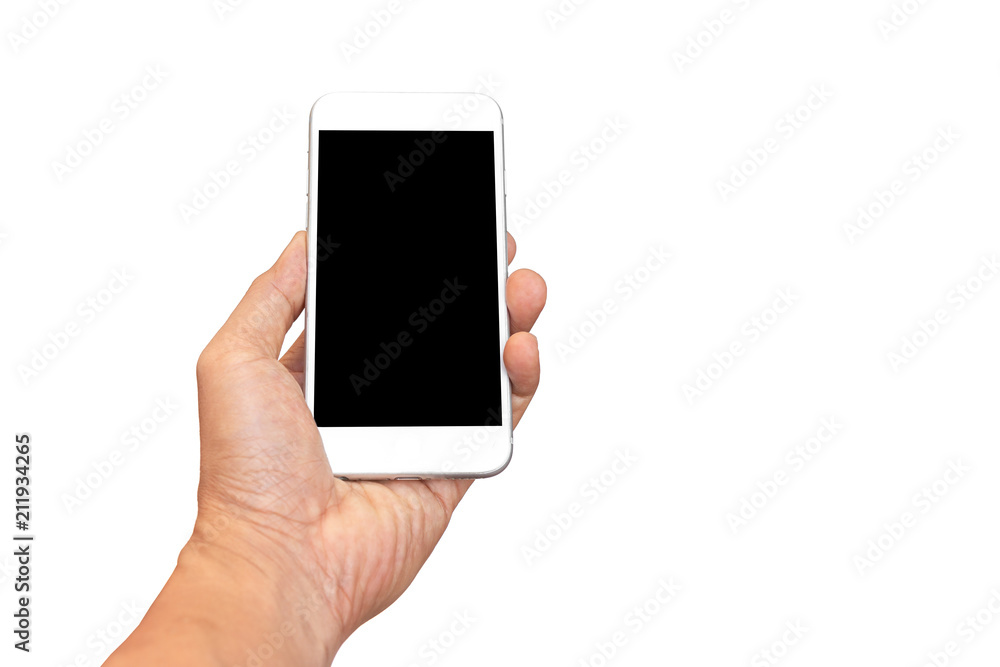 Hand holding cell phone with blank screen Isolated Hand holding cell phone with blank screen Isolated