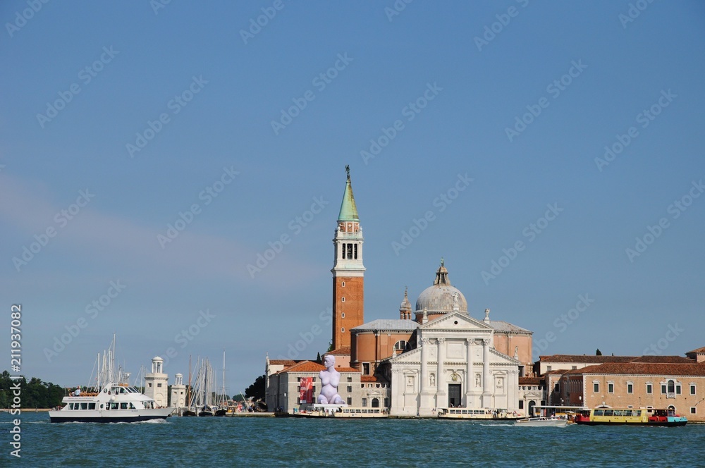 Cityscape with sea and ships in Venice, Italy Cityscape with sea and ships in Venice, Italy