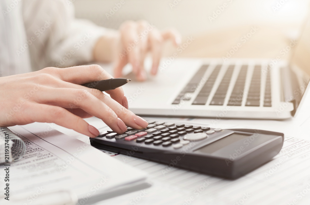 Business woman checking company balance. Business woman checking company balance.