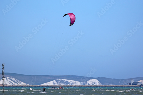 kitesurfer in Porrtland harbour, Dorset