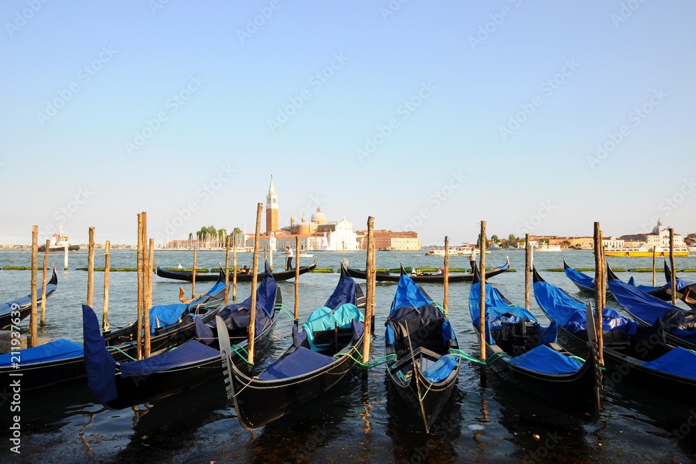 Gondolas on the Grand Canale and architectures in Venice, Italy