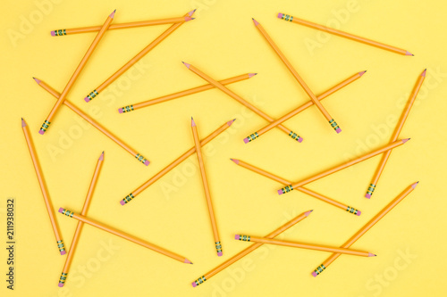Pencils on a yellow background. Back to school concept