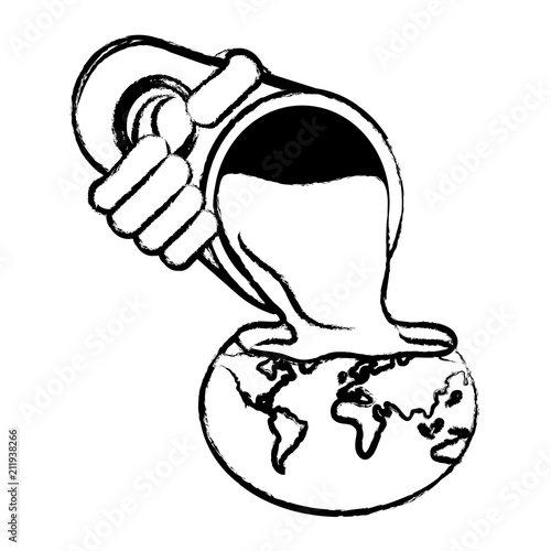 oil Barrel with spilled liquid on earth planet icon over white background, vector illustration