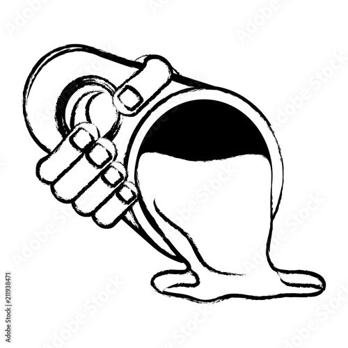 hand holding a oil Barrel with spilled liquid icon over white background, vector illustration