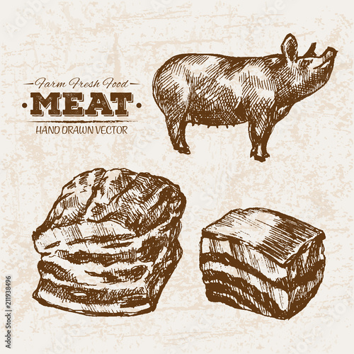 Hand drawn sketch meat products set