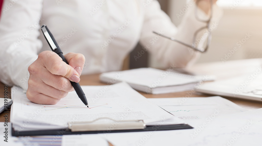 Young successful woman writing notes while sitting in office Young successful woman writing notes while sitting in office