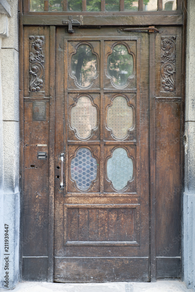 old brown vintage entrance door. exterior