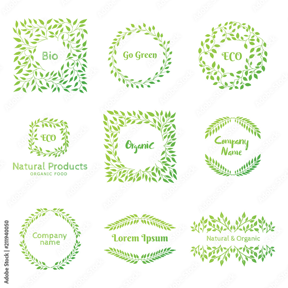 Set of vector eco elements. Go green, organic, healthy food, eco, bio. Logo template. Ecological and nature Set of vector eco elements. Go green, organic, healthy food, eco, bio. Logo template. Ecological and nature