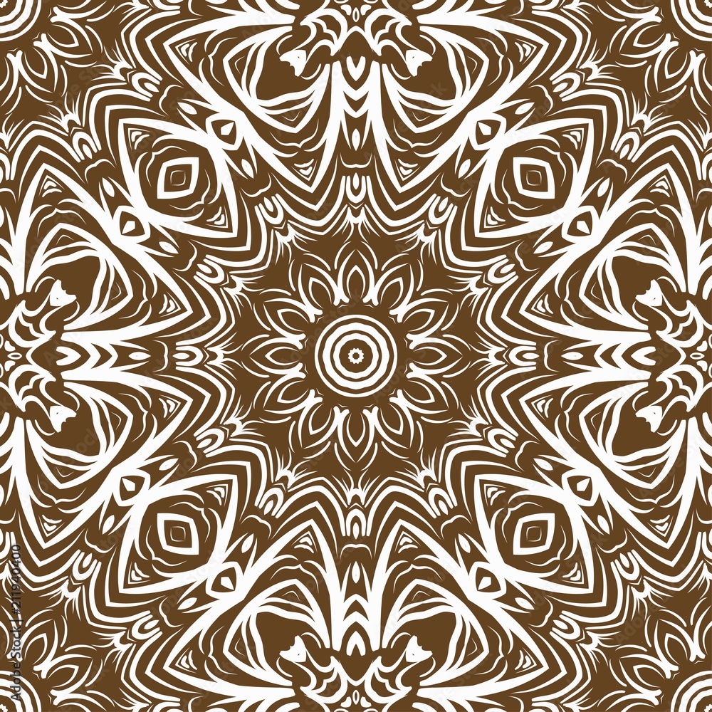 Fototapeta premium vector illustration. pattern with floral mandala, decorative border. design for print fabric, bandana