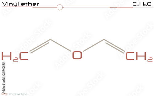 Large and detailed infographic of the molecule of Vinyl ether.
