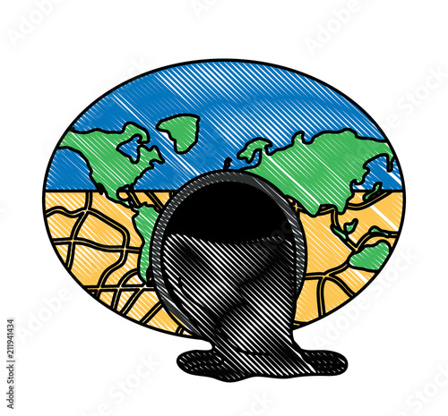 Global warming design with earth planet with oil spilled over white background, vector illustration