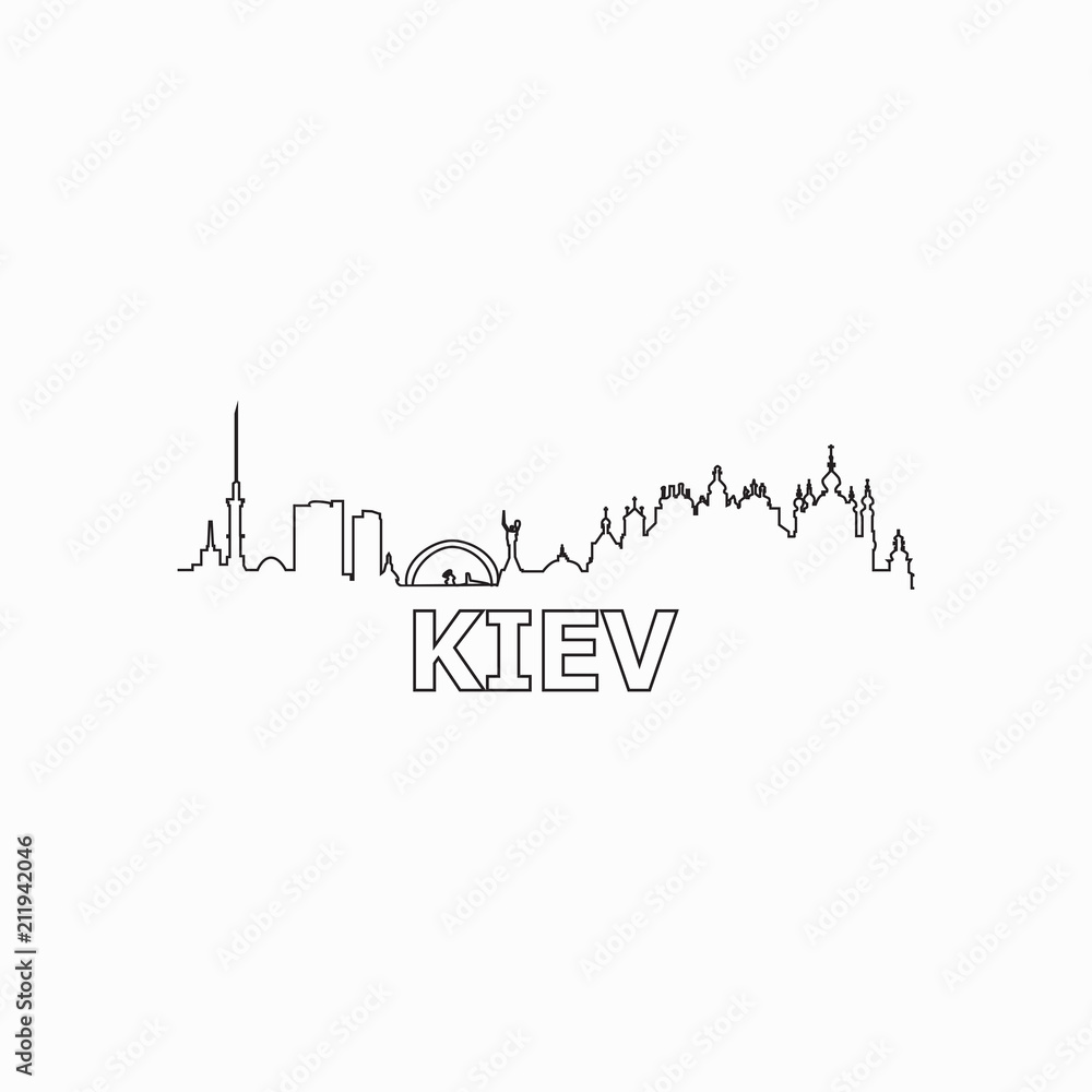 Kiev skyline and landmarks silhouette black vector icon. Kiev panorama. Ukraine