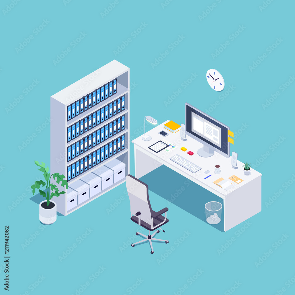 Isometric concept workplace. Isometric concept workplace.