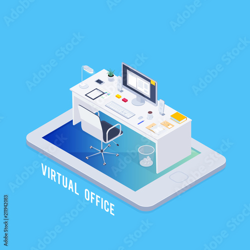 Isometric concept virtual office.